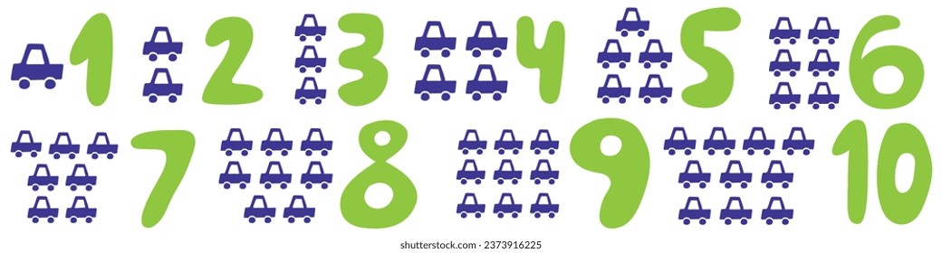 Numbers 1- 10. Learning to count for children. Vector design. Hand drawn illustrations on white background.