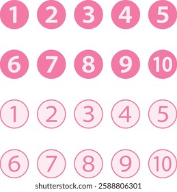 Numbers 1 to 10 in two pink circles