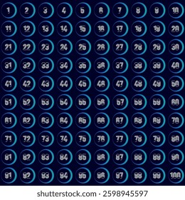 Numbers 1 to 100 in a simple gradient Blue Circle
