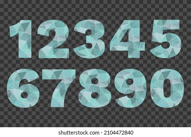 Numbers 1 2 3 4 5 6 7 8 9 0. Low poly blue gradient symbols for decoration, design. Isolated triangle vector icons