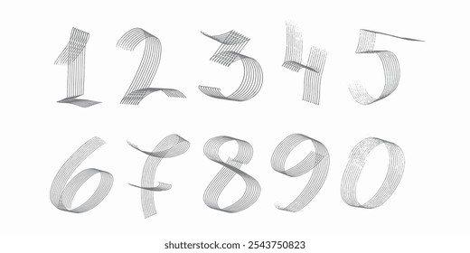 Los números 1, 2, 3, 4, 5, 6, 7, 8, 9, 0 se dibujan con un pincel de textura. Conjunto de Vector de números caligráficos escritos a mano sobre un fondo blanco. Letras de Trendy Designer. EPS10 