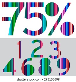 Numbers 1, 2, 3, 4, 5, 6, 7, 8, 9, 10, %  made with color bars - suitable for themes like anniversary, promo sales, birthday - EPS 10 file with gradient