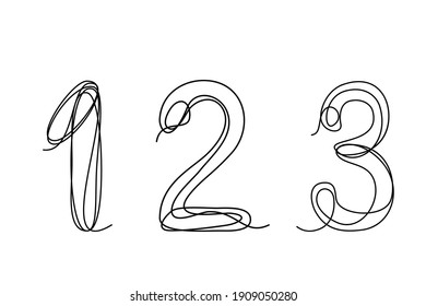 numbers 1, 2, 3 - are drawn with one solid line. vector illustration, minimalistic simple arabic numerals icon, logo