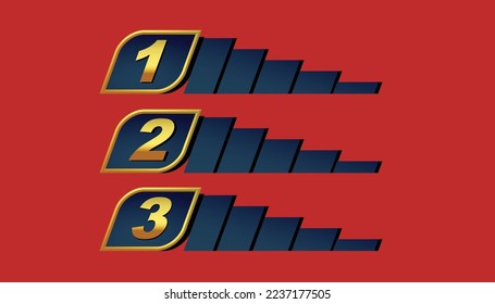 numbers 1, 23, 1, 2 and 3 gold on a red background. vector eps 10.