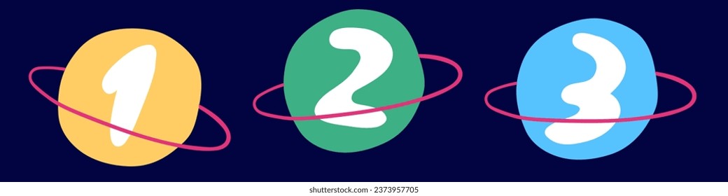 Numbers 1 - 3. Vector graphic design illustration on dark background.