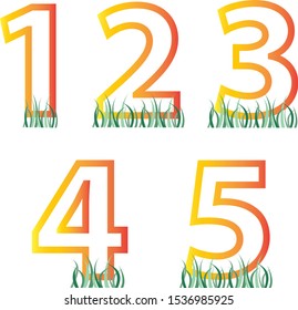 Numbers 1 - 5 and green grass below