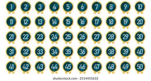 Números 1 a 50 design de prêmio, emblema de ouro com fita de estrela amarela