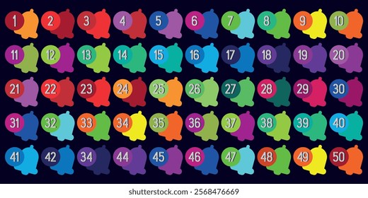 Numbers 1 to 50 in bell shape with full color kids