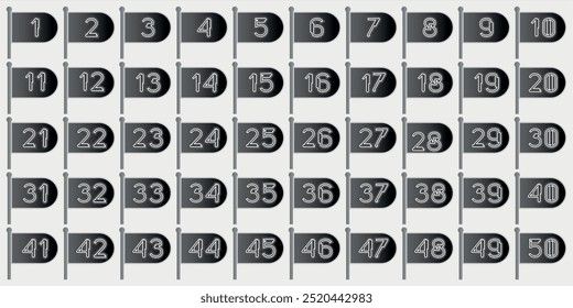 Numbers, 1 to 50 black and gray gradation flag