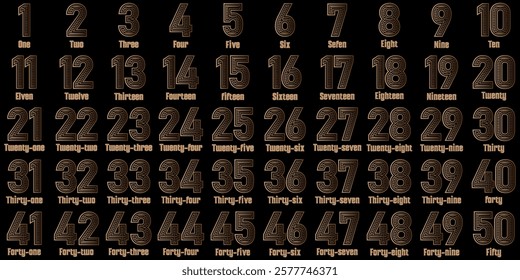 Numbers 1 to 50 chart, brown cream table premium logo icon