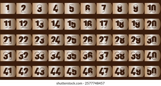 Numbers 1 to 50 chart, brown cream gradation table pattern premium logo icon