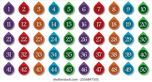 Numbers, 1 to 50 colorful cone circles for kids premium colorful