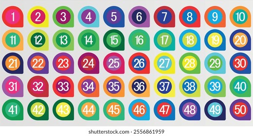 Numbers, 1 to 50 colorful cone circles for kids colorful random mix premium