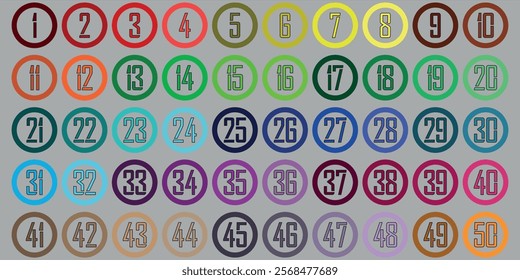 Numbers, 1 to 50 full color circle kids learn, sequential numbers