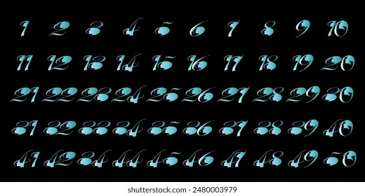 Numbers, 1 to 50 Latin design with a combination of women's faces in blue
