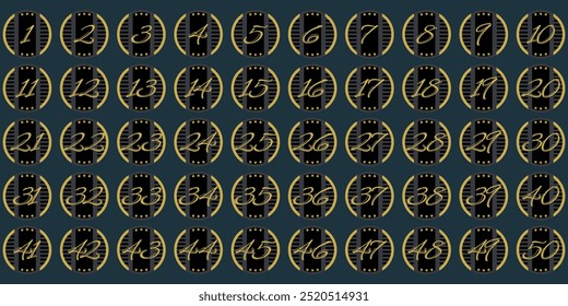 Numbers, 1 to 50 latin stars black gold gray cut line icon logo