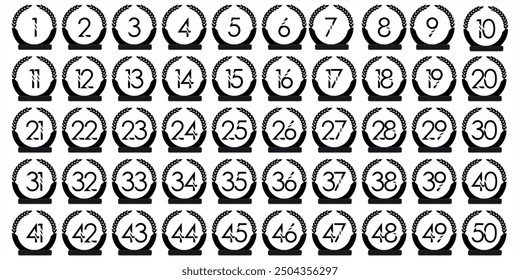Numbers 1 to 50 premium digital BLACK shadow circle icon design.7