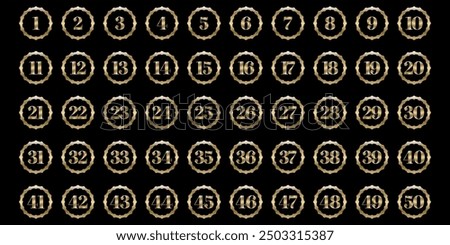 Numbers 1 to 50 premium digital gold shadow circle icon design.4