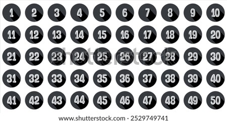 Numbers, 1 to 50 premium logo icon circle black shadow effect