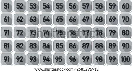 Numbers, 1 to 50 premium logo icon square gray shadow effect black numbers shadow line