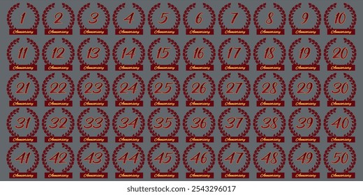 Numbers 1 to 50th anniversary latin podium red orange leaf logo icon