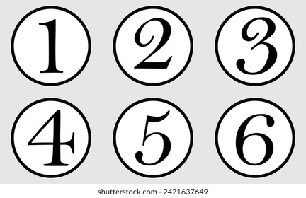 Numbers from 1 to 6 in circles. Vector illustration. Eps file 11.