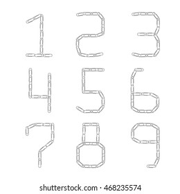The numbers from 1 to 9 of paper clips. Vector illustration.