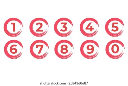 Numbers from 1 to 9 with red brush
Number point digits on a white background vector