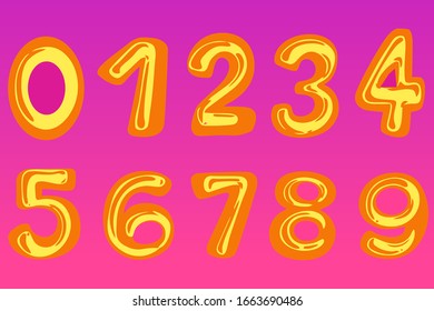Numbers 1 to 9 of violet color. Funny numbers on a color background.