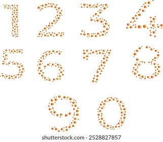 The numbers 1 through 10 are written in a unique, artistic style. The dots are scattered throughout the numbers, creating a visually interesting and playful effect
