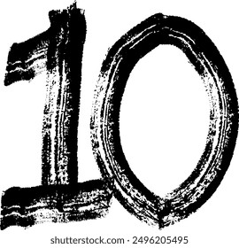 Números 10 escritos con un Vector de pincel, Vector de mano número diez. Carta dibujada a mano con el cepillo seco, eps8