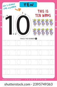 Numbers 10,Vector worksheet tracing numbers 1-10,vector colorful learning number tracing number counting collection