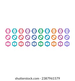 numbers 1-10 in colored hexagons. set of numbers 1-10 on white background