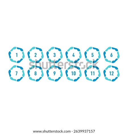 numbers 1-12 for business, education, technology world. numbers 1-12 concept in hexagon