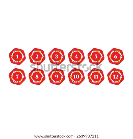 numbers 1-12 for business, education, technology world. numbers 1-12 concept in hexagons