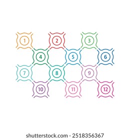 Numbers 1-12 in colored circles. 1-12 numbers concept for business, education world