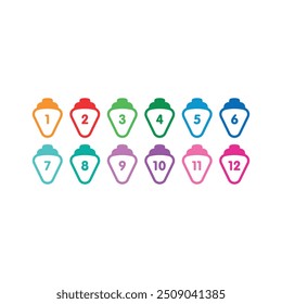 Números 1-12 en triángulos de colores. Números 1-12 para el mundo de la tecnología, negocios, educación