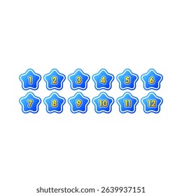 Numbers 1-12 concept in blue stars. Numbers 1-12 for education, business, technology world