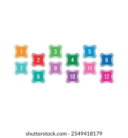 Numbers 1-12 concept in hexagon for education, business. Group of numbers 1-12 in geometric shapes