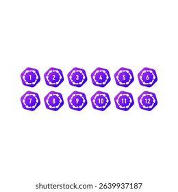numbers 1-12 concept in hexagons. numbers 1-12 for business, education, technology world