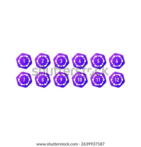 numbers 1-12 concept in hexagons. numbers 1-12 for business, education, technology world