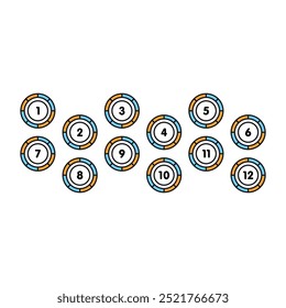 Numbers 1-12 for education, business. math numbers 1-12 in colorful circles