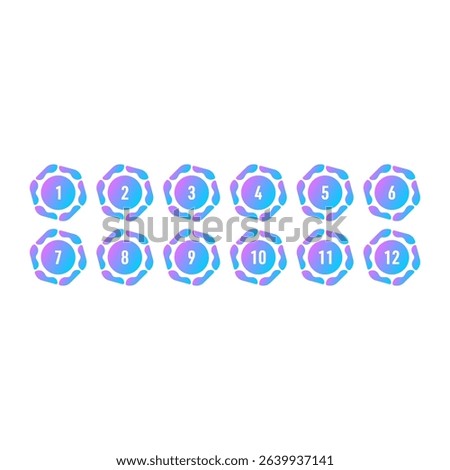 numbers 1-12 for education, health, business, technology world. numbers 1-12 concept in hexagons