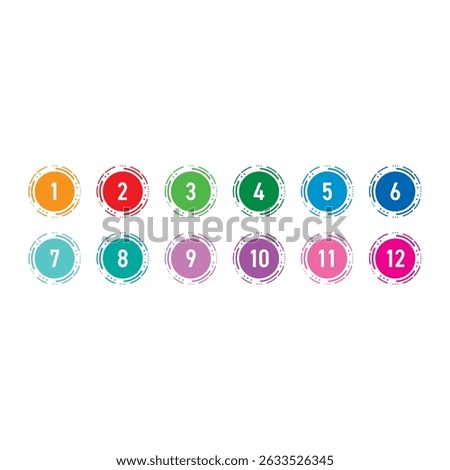 numbers 1-12 in rotating circles. numbers 1-12 concept for business, education, health, technology world