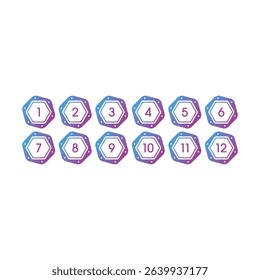 Numbers 1-12 for science, education, business, technology world. Numbers 1-12 concept in hexagons