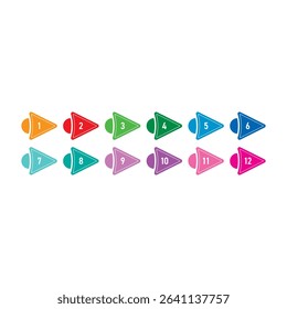 Numbers 1-12 for science, education, business, technology world. Numbers 1-12 concept in colored arrows