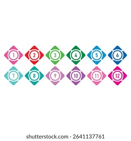 Numbers 1-12 for science, education, business, technology world. Numbers 1-12 concept in colorful squares and circles