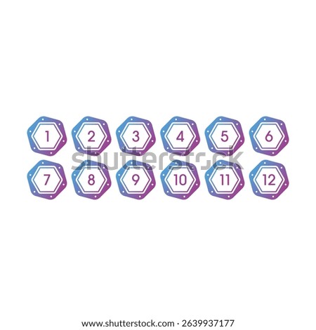 Numbers 1-12 for science, education, business, technology world. Numbers 1-12 concept in hexagons
