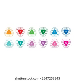 numbers 1-12 in a triangle electronic circuit. 12 step triangle electronic circuit concept. numbers 1-12 for technology, education world