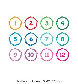 Numbers 1-12 for the world of business, education. numbers 1-12 in colored circles 2